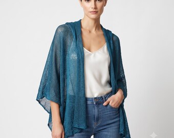 Crochet Knit Hooded Shrug: Boho Cardigan Cover-Up (Free Size)