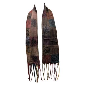 Recycled Patchwork Bohemian Tassel Fleece Lined Block Print Winter Scarf P25