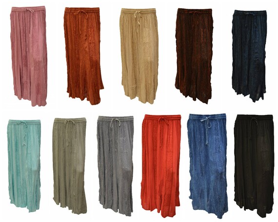 Plus Size Boho Maxi Lace embroidered Crinkled Gypsy Skirt Free Size 12- 22