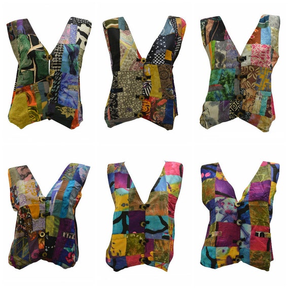 Handmade Upcycled Waistcoats Funky Boho Retro Patchwork Vest Size 12 P19- P24