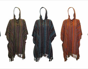 Unisex Blanket Style Hood Poncho Ethnic Patch Style Cape Free Size Up To 32