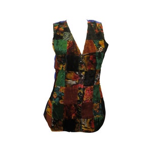 Chaleco de terciopelo estilo vintage con patchwork: estilo bohemio hippie (talla 12)