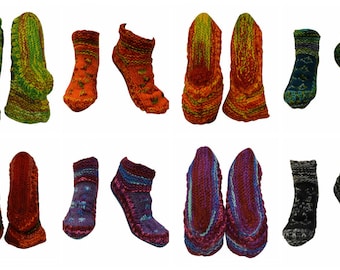 Handmade 100% Wool Socks Boho Chunky Knit Unisex House Shoes Warm Cosy Fleece Lining