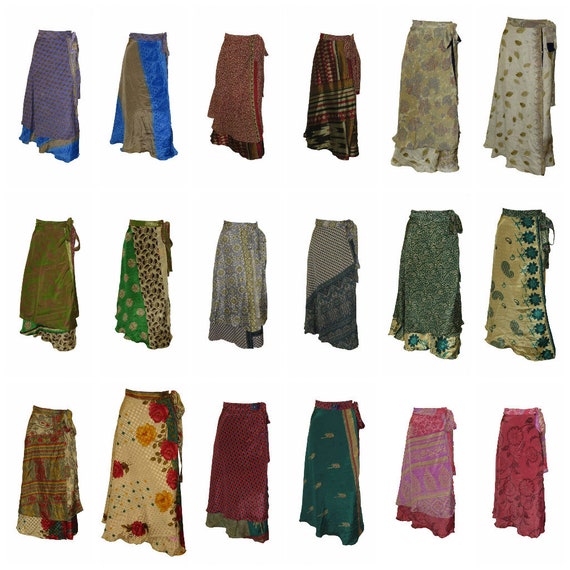 Upcycled Retro Reversible Skirt Vintage Sari A-line Layered Knot Boho Midi Free Size Up To 20 P149- P157
