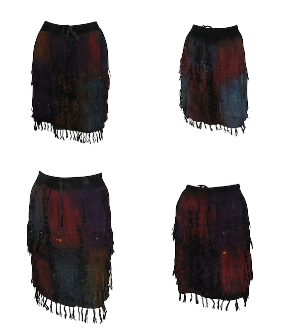 Boho Recycled Mini Tassel Skirt Layered Tie Dye Funky Free Size Up to 18 P46 -P49