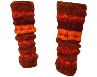 Winter 100% Wool Leg Warmers Hand Knit Warm Chic Stripy Comfy Fleece Lined P9