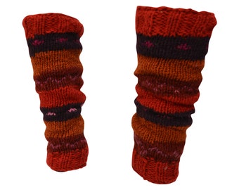 Winter 100% Wool Leg Warmers Hand Knit Warm Chic Stripy Comfy Fleece Lined P4