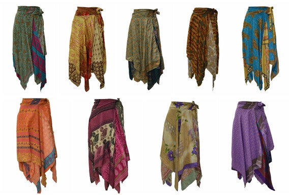 Upcycled Wrap- around Skirt Reversible Vintage Patchwork handkerchief Hem Boho Midi Free Size up to size 18 P159- P167