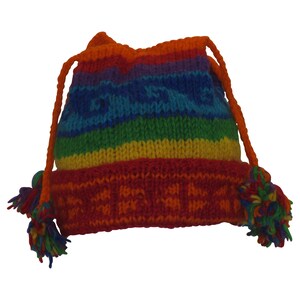 Handmade knit 100% wool unisex adults  beanie multi tassel warm fleece lined boho  winter hat p5