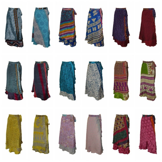 Upcycled Retro Reversible Skirt Vintage Sari A-line Layered Knot Boho Midi Free Size Up To 20 P131- P139