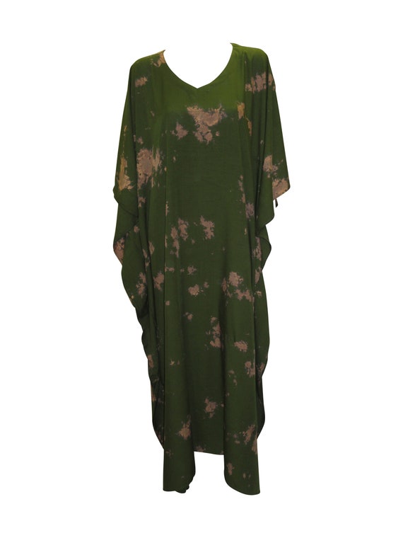 Womens Plus Size Kaftan Boho Hippie Marble Effect Batwing Sleeves Loungewear Free Size Up To 28 Green