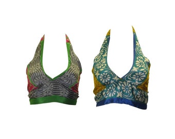 Recyclé réversible rétro Crop Top Boho Festival dos nu Bralette taille unique P114