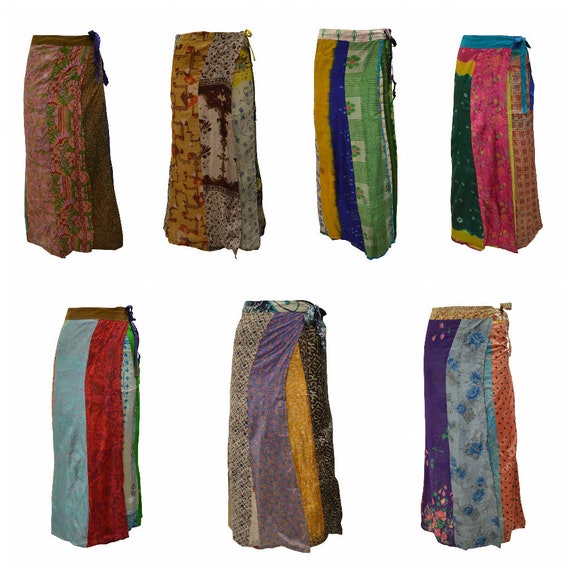 Boho Hippie Vintage Style style Upcycled Reversible Patchwork Maxi Sarong Wrap- around Skirt Free Size up to 18 P164- P170