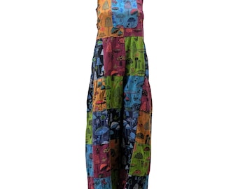Recycled Cotton Patchwork Latzhose: Funky Pilz Muster Latzhose