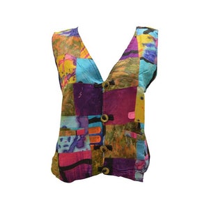 Handmade Recycled Waistcoat Funky Boho Retro Patchwork Vest Size 14 P79