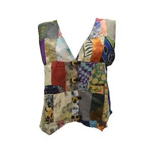 Handmade Recycled Waistcoat Funky Boho Retro Patchwork Vest Size 14 P86