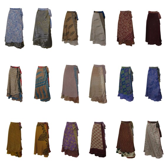 Upcycled Retro Reversible Skirt Vintage Sari A-line Layered Knot Boho Midi Free Size Up To 20 P19- P35