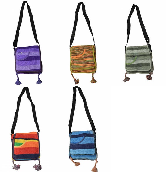 Boho hippie handmade cotton striped knitted nomad ethnic shoulder body sling bag small