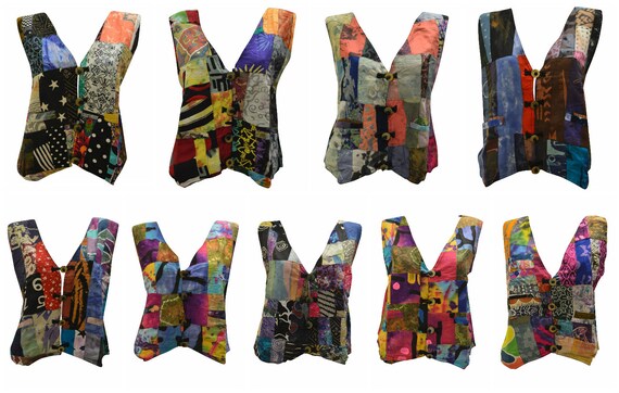 Handmade Upcycled Waistcoats Funky Boho Retro Patchwork Vest Size 14 P25- P33
