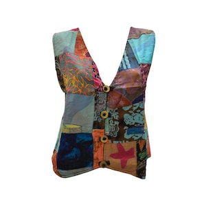 Handmade Upcycled Waistcoats Funky Boho Retro Patchwork Vest Size 12 P12