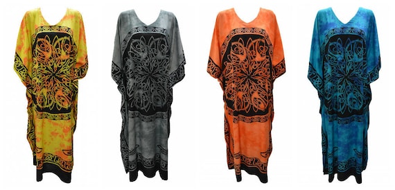 Womens Plus Size Kaftan Handmade Celtic Knot Maxi Boho Batwing Loungewear Free Size Up To 28