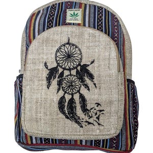 Recycled Cotton Himalayan Hemp Backpack Abstract Print Multi Pockets Sustainable Bag