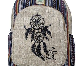 Sac à dos durable en coton recyclé, chanvre de l'Himalaya, imprimé abstrait, plusieurs poches