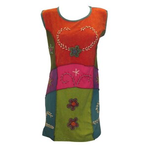 100% Cotton Recycled Tank Dress Boho Upcycled Patchwork Vest Top Size L P32