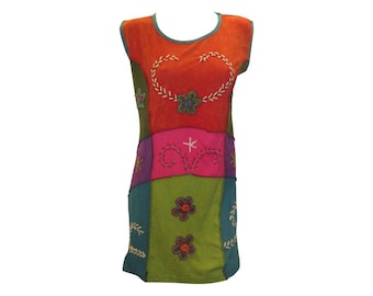 100% Cotton Recycled Tank Dress Boho Upcycled Patchwork Vest Top Size L P32