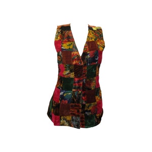 Chaleco de terciopelo estilo vintage con patchwork - Boho Hippie Talla 12