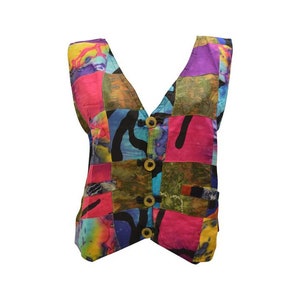 Handmade Recycled Waistcoat Funky Boho Retro Patchwork Vest Size 14 P84