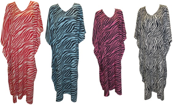 Womens Plus Size Kaftan Handmade Boho Zebra stripe Maxi Batwing Loungewear Free Size Up To 28