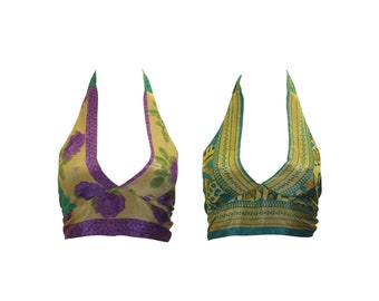 Recyclé réversible rétro Crop Top Boho Festival dos nu Bralette taille unique P81