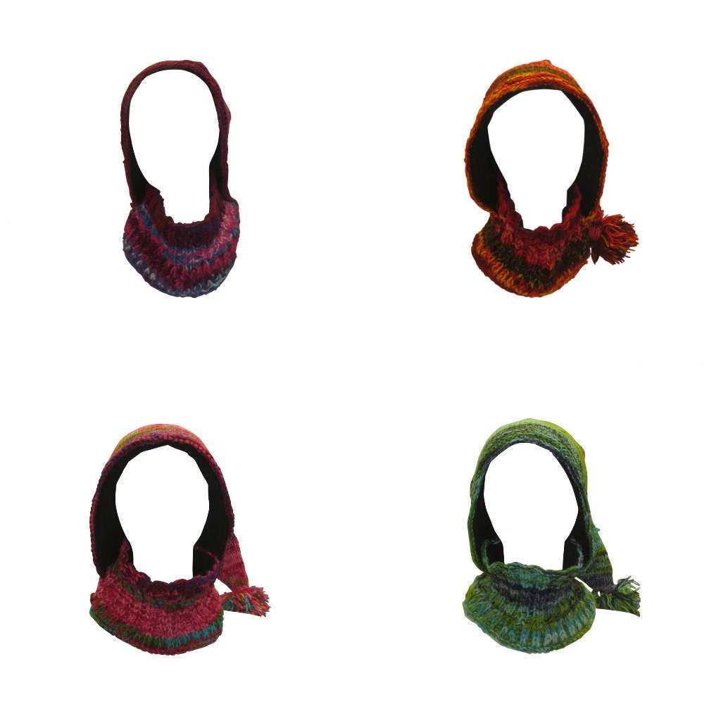 Hand Knit 100% Wool Unisex Snood Neckwarmer Boho Winter Hat