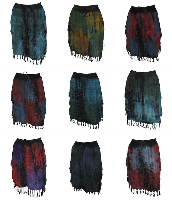 Boho Recycled Mini Tassel Skirt Layered Tie Dye Funky Free Size Up to 18 P28 -P36