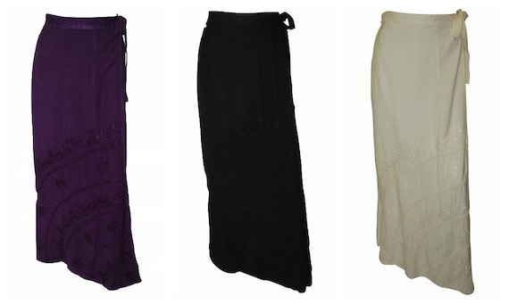 Retro Wrap-around Embroidered Boho Skirt A-line Maxi Free Size