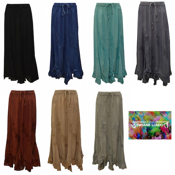 Bohemian Plus size Skirt Hippie Embroidered Ruffle Hem Gypsy Maxi Free Size 12 to 22