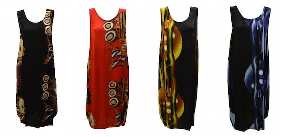 Womens Plus size Dress Abstract Print Funky Bubble Pocket Maxi Free size up to 24 P1-P4