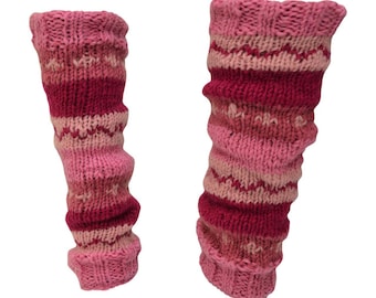 Winter 100% Wool Leg Warmers Hand Knit Warm Chic Stripy Comfy Fleece Lined P7