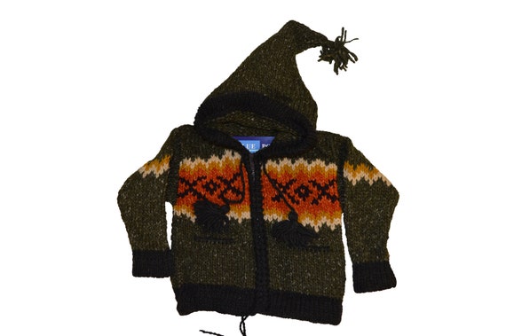 Kids baby boho hippie pixie hooded nomad aztec ethnic 100% wool zip fleece coat jacket p11