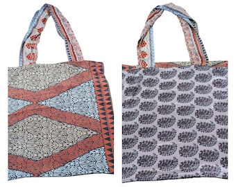 Recycled Reusable Reversible Sari Boho Lightweight Abstract Print Beach Tote Shoulder Bag P47