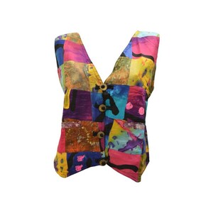 Handmade Recycled Waistcoat Funky Boho Retro Patchwork Vest Size 14 P73