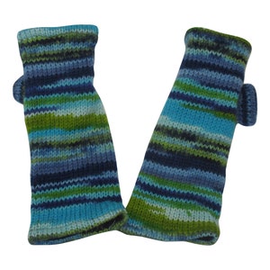 Hand Knit Hand warmers 100% Wool Winter Fingerless Stripe Fleece Lined Gloves One Size P3