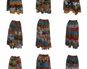 Upcycled Rockabilly Skirt Full Floral Mix tier Patchwork Skirt Multi Free Size up to 18 P29-P37