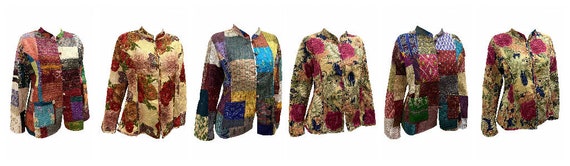 Upcycled Cotton Quilt Jacket Retro Reversible Vintage Patchwork Boho Coat L XL XXL 3XL P37-P40