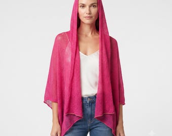 Crochet Knit Hooded Shrug: Boho Cardigan Cover-Up (Free Size)