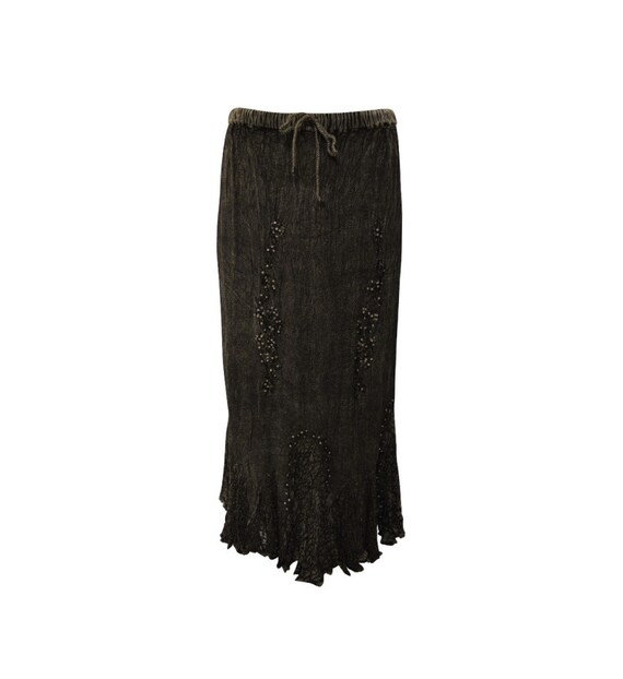 Womens Ladies Boho Crinkled Embroidered Sequin Maxi Gypsy Frilled Patchwork Hem Skirt Freesize Up To 18