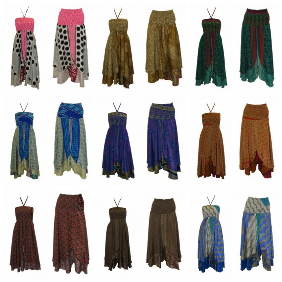 Upcycled 2IN1 Halterneck Tie Dress Retro Print Layered Font Slit Skirt Free Size Up To 14 P10-P19