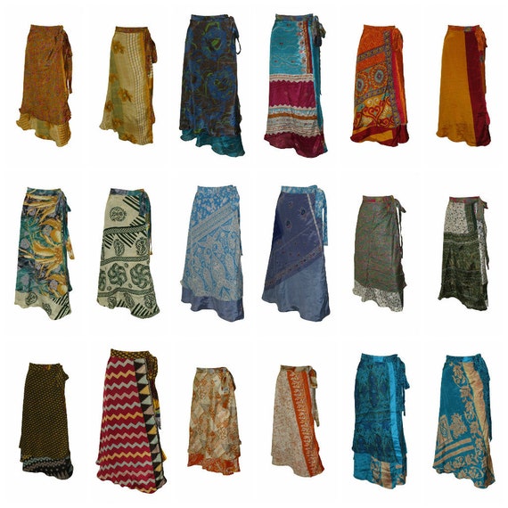 Upcycled Retro Reversible Skirt Vintage Sari A-line Layered Knot Boho Midi Free Size Up To 20 P122- P130