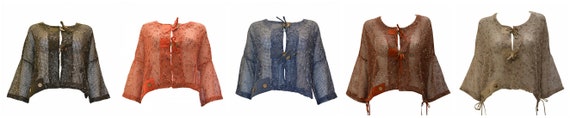 Crochet Style Crop Cardigan Boho Button Knit Mesh Shrug Free Size Up To 26